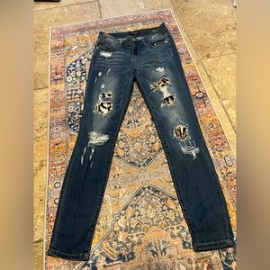 Judy Blue Ripped Jeans with Leopard accents. Size 5
